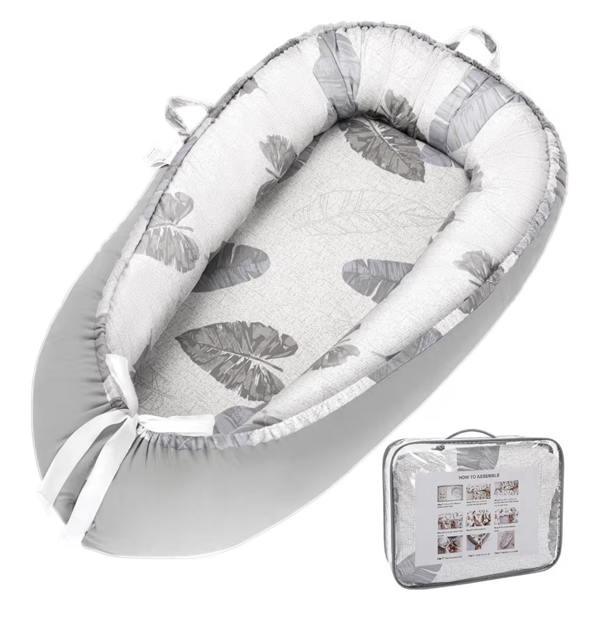 Convertible Bedside Sleeper Portable 100% Cotton Gray Leaf Pattern Mesh