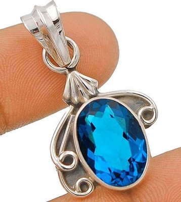 6 kt natürlicher makelloser Blautopas 925 massiv Sterlingsilber Anhänger Schmuck