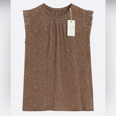 Grade & Gather Brown Satin Animal Print Sleeveless Too Size Small  NWT MSRP $68