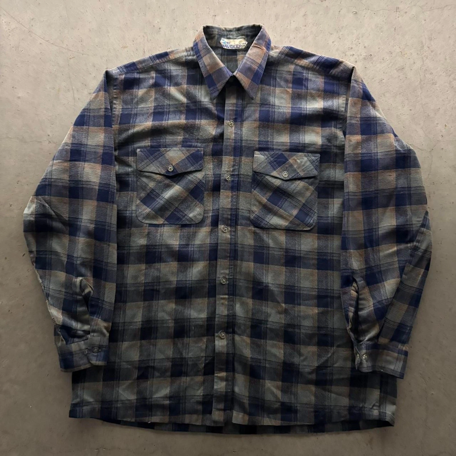 Vintage 70s NAVDEEP Long Sleeve Button Up Wool Blend Flannel Shirt L Multicolor