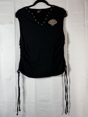 Harley Davidson Damen 2X Front Logo Schwarz Tank Tie Seiten