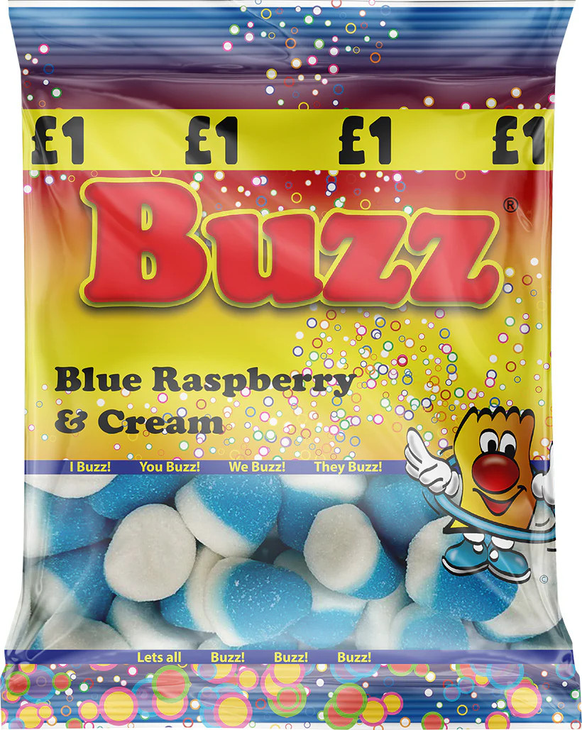 Buzz Sweet's Blue Raspberry & Cream | Retro Sweets Bulk| Share Bags | 10 Bags