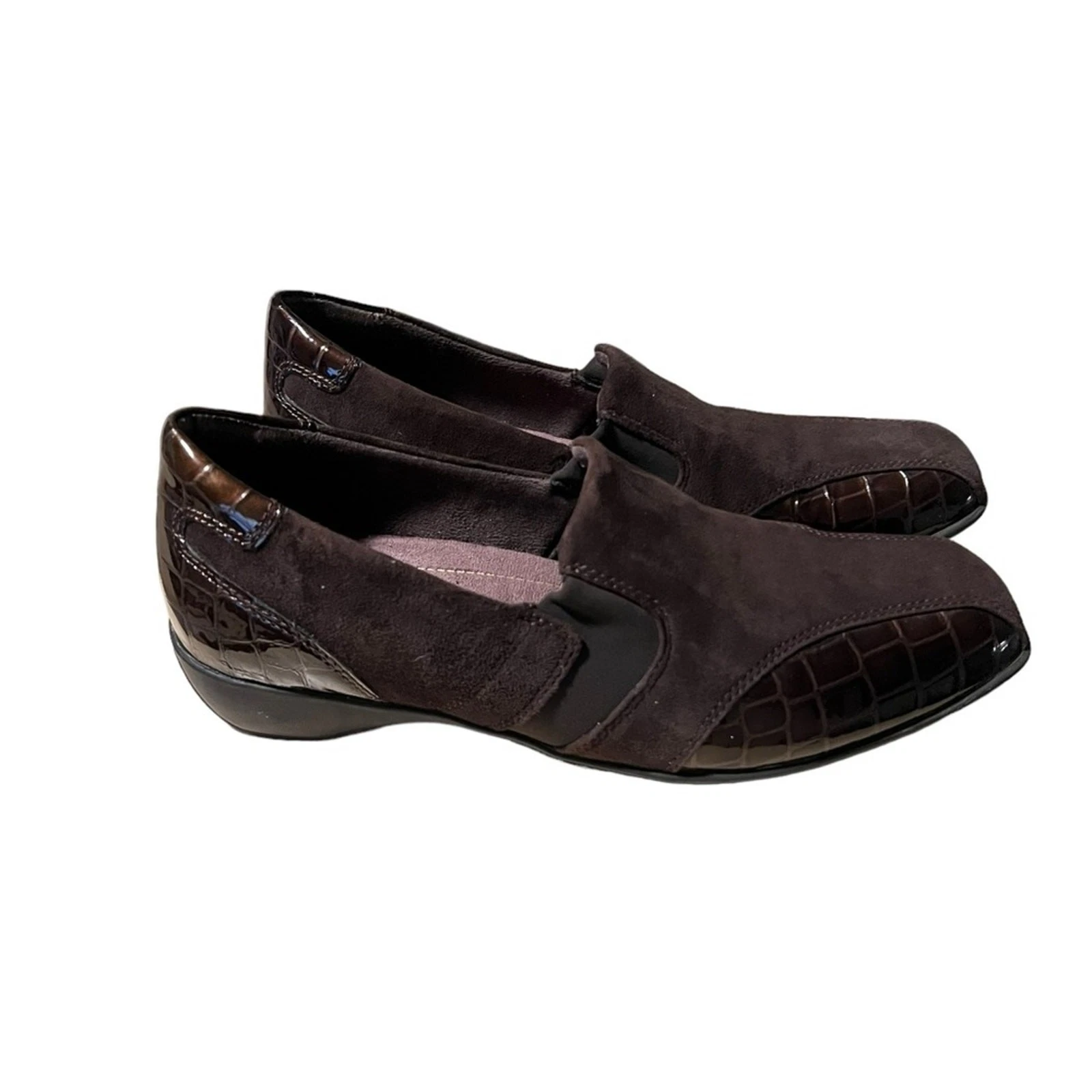 Mocassini Clarks Active Air donna 9M slip on pelle marrone punta quadrata casual comodi