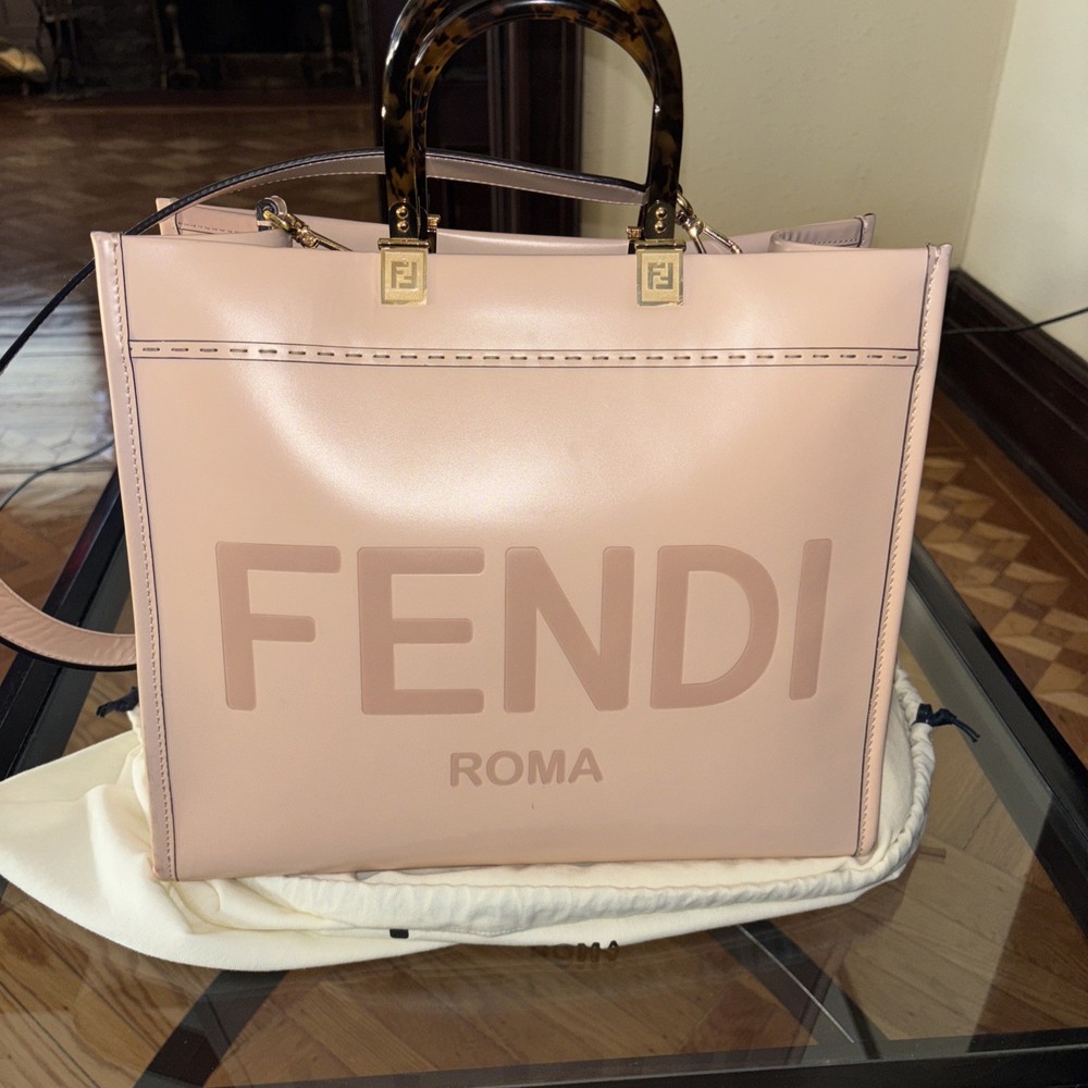 Fendi Sunshine Large Blush Pink Calfskin Leather Tote Bag  
