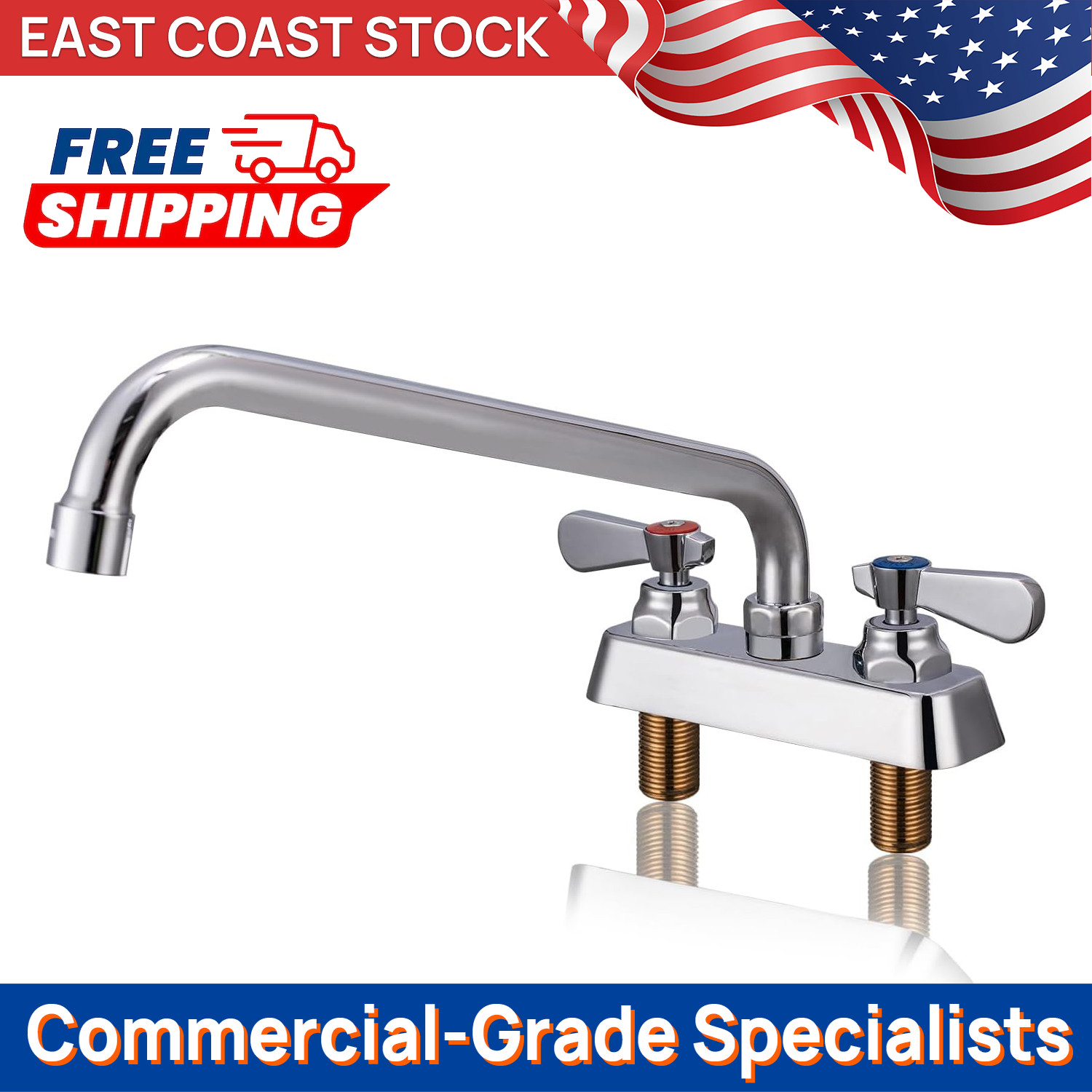 2-Hole 4" Faucet With 12" Swivel Spout Commercial Small Sink Faucet Brass