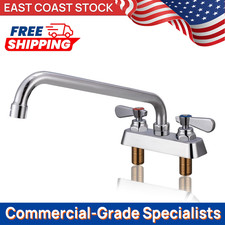 Long Reach 12" Swivel Spout Bar Faucet - 4" Deck Mount Commercial Solid Brass