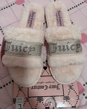 Juicy Couture Q-Blush Faux Fur JUICY Bling Large 9/10 Slippers Light Pink NWT