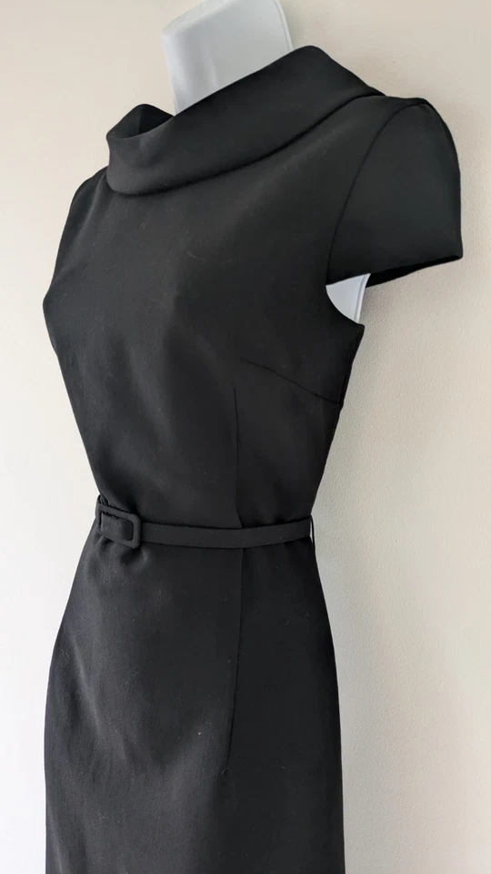 Stylish Hobbs Black Wool Autumn/Winter Belted Shift Dress Size UK 10 - Image 4 of 4