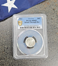 1964 Mint Error PCGS MS65 Struck Through Rev 10C Dime Coin Round Roosevelt USA