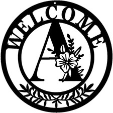 Initial Welcome Sign Front Door Wreath, 12 Inch Metal Monogrammed Sign Farmhouse