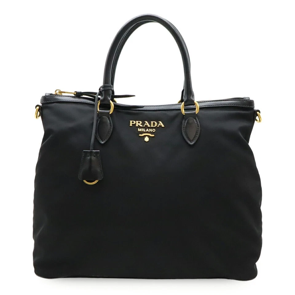 Prada 1Bc060 Nylon Leather 2Way Bag Women Black One Size