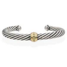David Yurman Sterling Silver 14K Yellow Gold Cable Cuff Bracelet