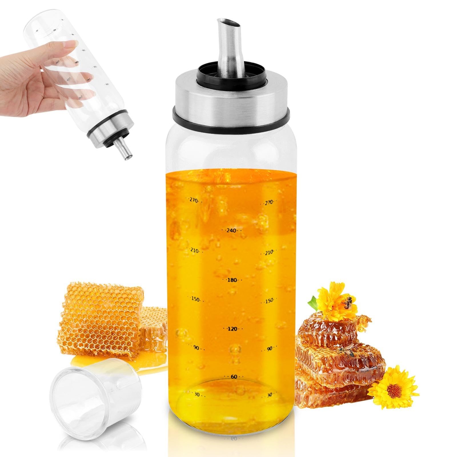 Honey Dispenser No Drip, 10 OZ Honey Jar Maple Syrup Dispens