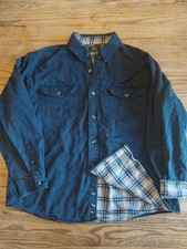 Vtg 90s Route 66 Flannel Lined Shirt Jacket Shacket Navy Blue Plaid Lined Mens L