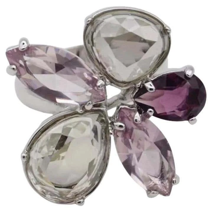Anel Swarovski Nirvana coquetel roxo flor transparente prata tamanho 58 Reino Unido P/Q, caixa - Imagem 4 de 4