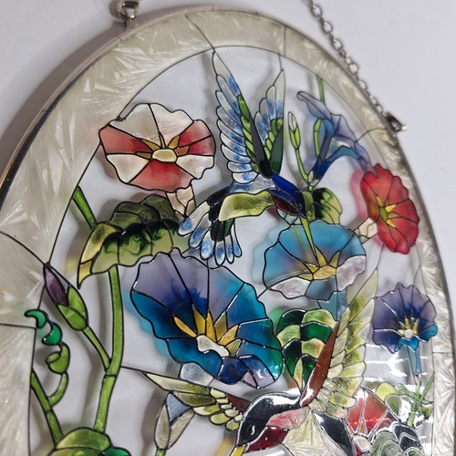 Vintage Hummingbird Glass Suncatcher Oval by Amia Beautiful Brilliant Colors - Picture 11 of 14