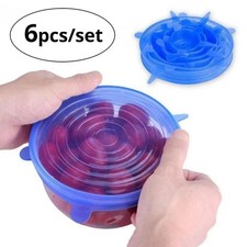 6pcs Reusable Silicone Stretch Lids - Airtight Food Covers for Keeping Freshness