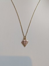 Handmade Pink Diamond Gemstone Shaped Pendant Necklace Stainless Steel Chain 16"