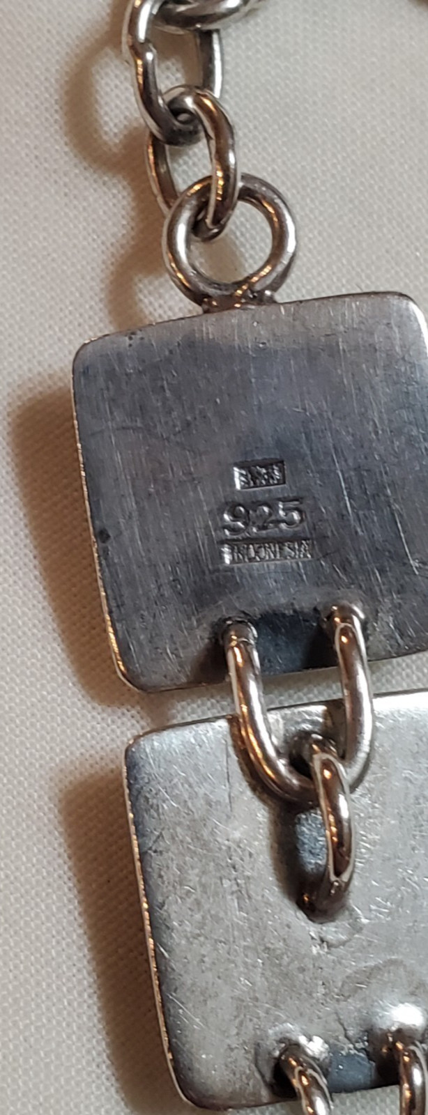 Sterling Silver Cutout Square Link Toggle Bracelet - image 5