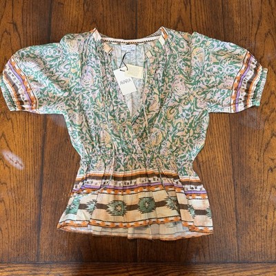 CURRENT AIR Women's Sz S Floral Aztec Print  Short Sleeve Peplum Blouse NWT