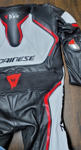 Dainese Misano 2 D-Air Airbag One Piece Motorcycle Suit Black White Fluo Red - Picture 6 of 17