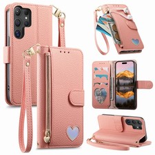 For Samsung S25 Edge/S25FE/S24/S23 Shockproof Zipper Wallet Card Hand Strap Case