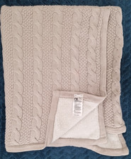 Mothercare Knitted Blanket Beige Cable Knit Fleece Reverse 70x90cm
