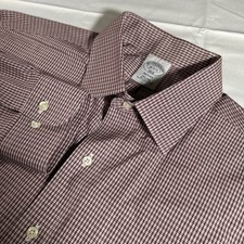 Brooks Brothers 1818 Regent Dress Shirt Men s 16-2/3 Red Check Non Iron Cotton