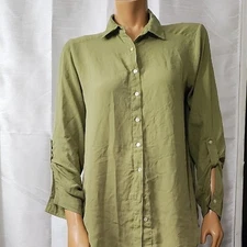 Taylor & Sage Green 3/4 Sleeve Button Down Shirt with Dress Shirt Collar Size L