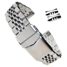 Brushed Stainless Steel Watch Strap Band Screw Links 20 22mm Flat+Curved End