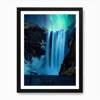 Isländischer Wasserfall fallend gerahmtes Wandbild Poster Leinwanddruck Bild