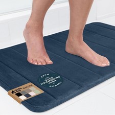 24x17 Memory Foam Bath Mat Non-Slip Washable Absorbent Navy Blue