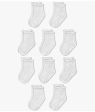 Girls White Crew Anti-Skid Grip Socks, Solid School Theme, 10 Pairs, 12-24 month