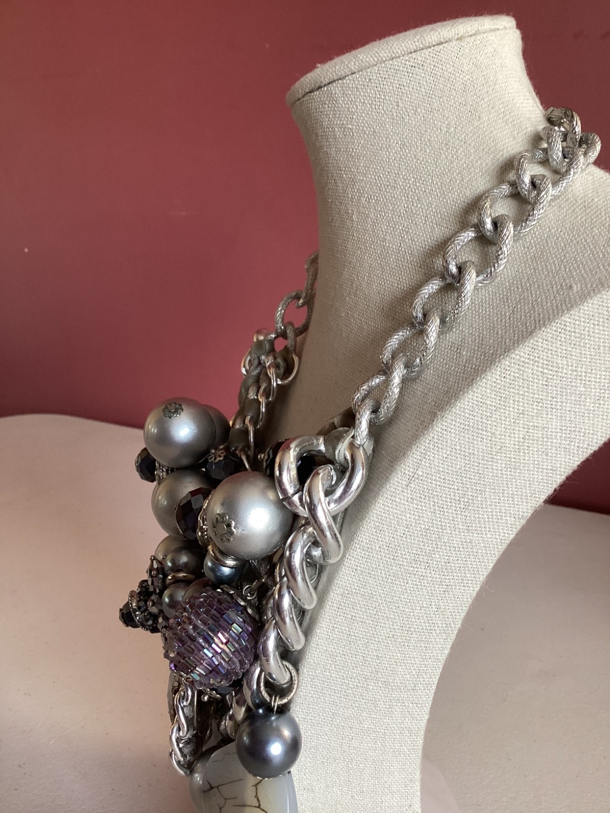 Statement Silver-Tone Cluster Necklace - image 3