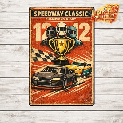 Racing Trophy Driver Montage Metal Sign Retro Motor Sport Wall Art 8x12