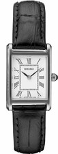 Seiko Women's Essentials White Dial Black Leather Band Watch SWR053-SWR107