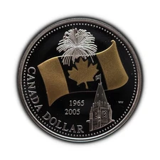 CANADA. 2005, 1 Dollar, Silver - Canadian Flag, Fireworks, Clock Tower, Gilt 1