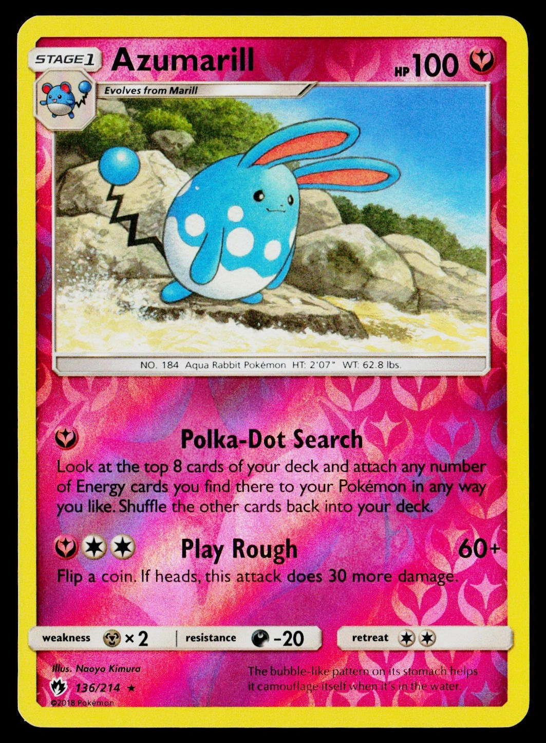 Azumarill 136/214 Lost Thunder Rare NM Pokemon TCG