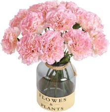 Artificial Carnation Flowers - 15pcs Pink Silk Flowers with Stems for Home De...