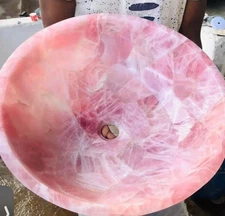 16" Luxury Rose Quartz Bathroom Sink | Natural Crystal Stone Wash Basin