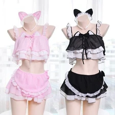 Hot Lolita Night Dress Wrap Skirt Lingerie Japanese Cosplay Maid Costume Sexy