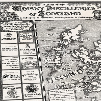 Die Whiskykarte von Schottland - Kunstdrucke durch Manuskriptkarten