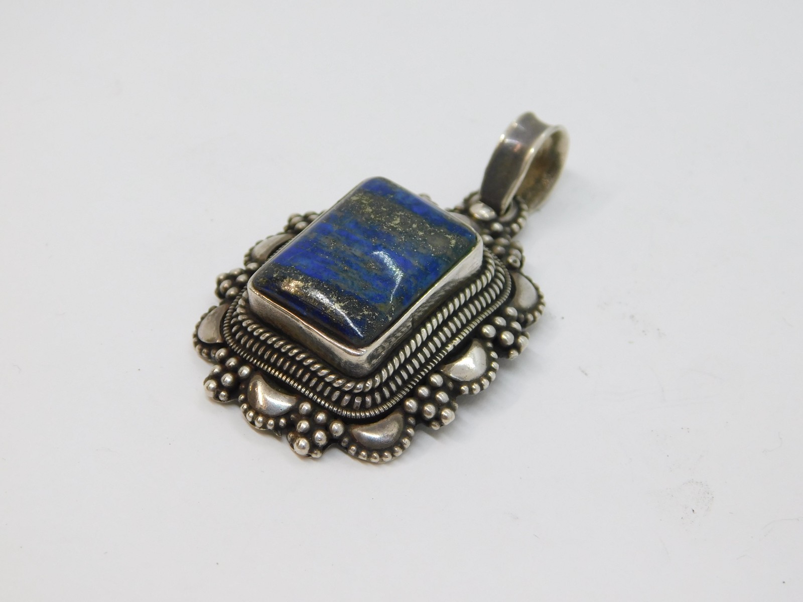 Sterling Silver Rectangular Lapis Lazuli Set Patt… - image 3