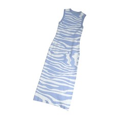 Lulus Zebra Print Knit Midi Dress Light Blue White Sleeveless Bodycon D6330SL M
