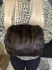 VTG retail 185 NOS Black/brown Fur Muff Hand Warmer inside Zipper Compart. NICE