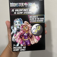 16x Monster High Valentine Exchange Cards w/ Glow-In-The-Dark Stickers Seals