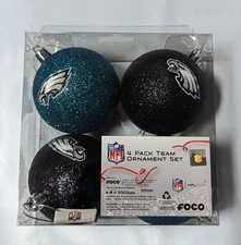 Philadelphia Eagles Christmas Tree Holiday Ornament - Glitter Balls 4 pack Logo