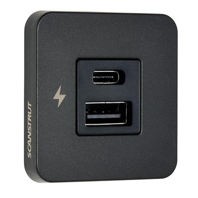 Scanstrut TILE USB-A/USB-C Interior Charging Socket - 12/24V - Black Bezel SC...