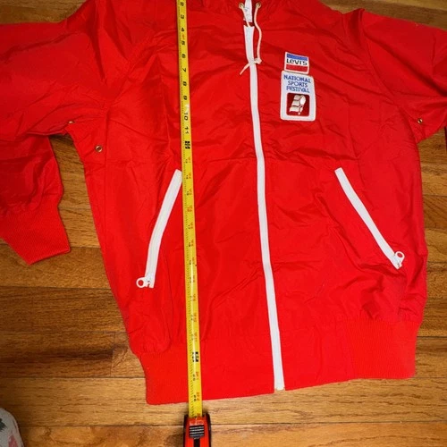 Vintage 60s Levis Hooded National Sports Festival Jacket Light Windbreaker M Red image 5