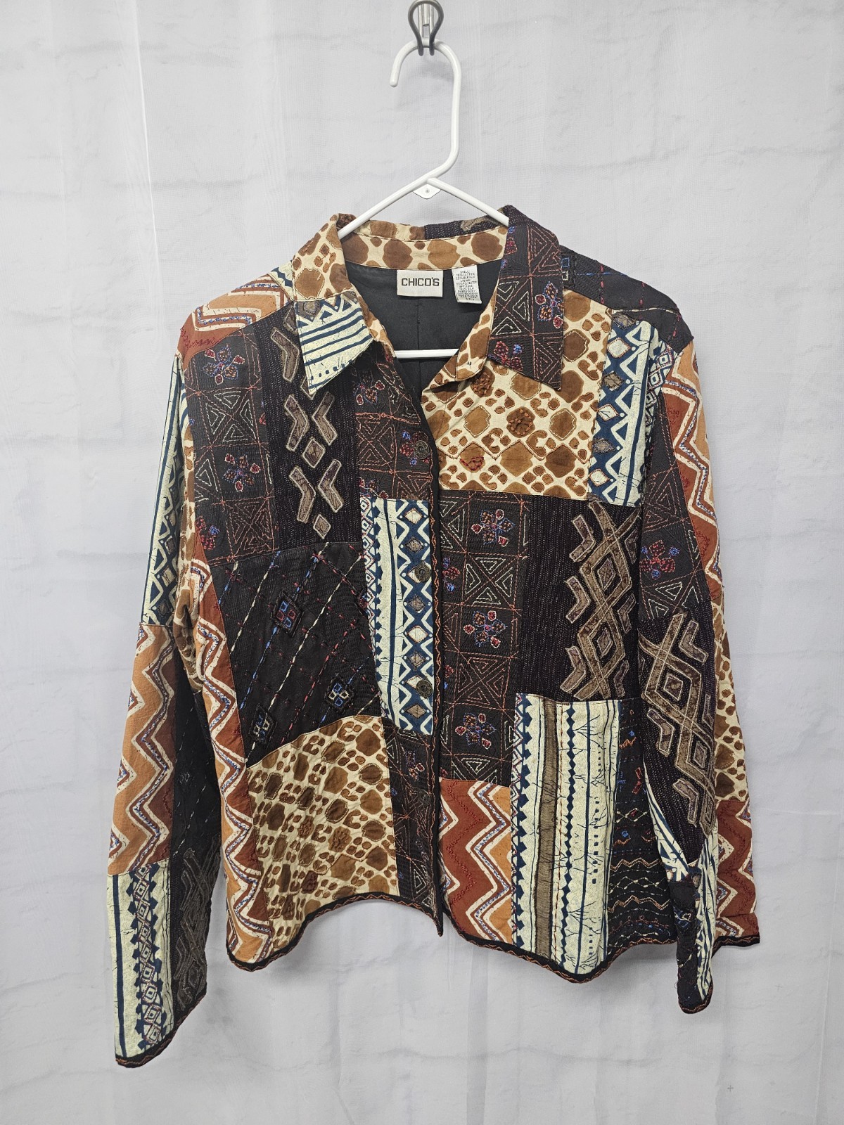 Chico's Jacket Patchwork Embroidered Artsy Grunge… - image 2